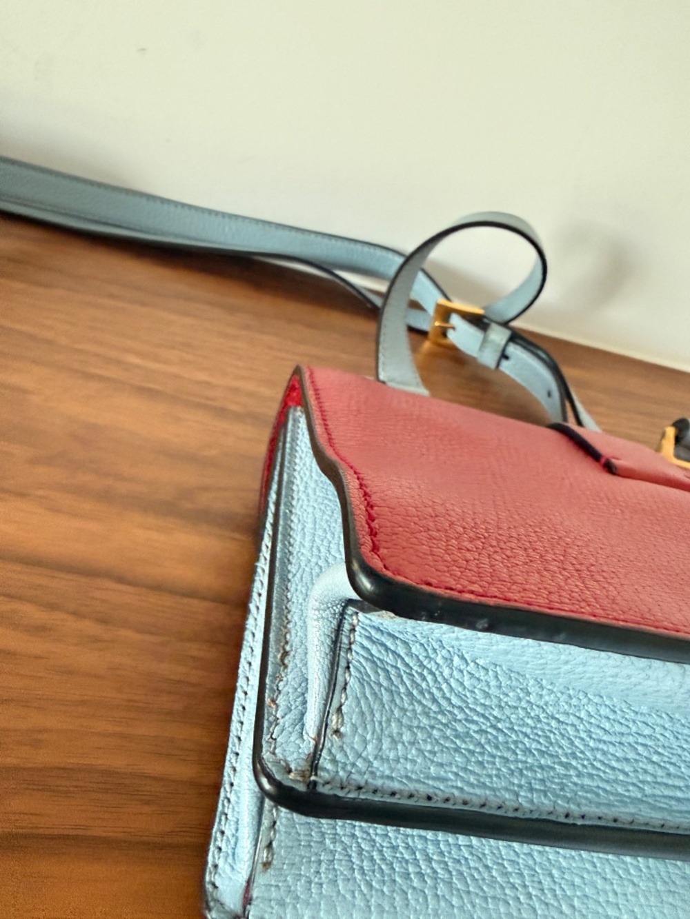 Miu Miu Two Colour Madras Leather Flap Shoulder Bag Pre-Owned - Picture 10 of 13